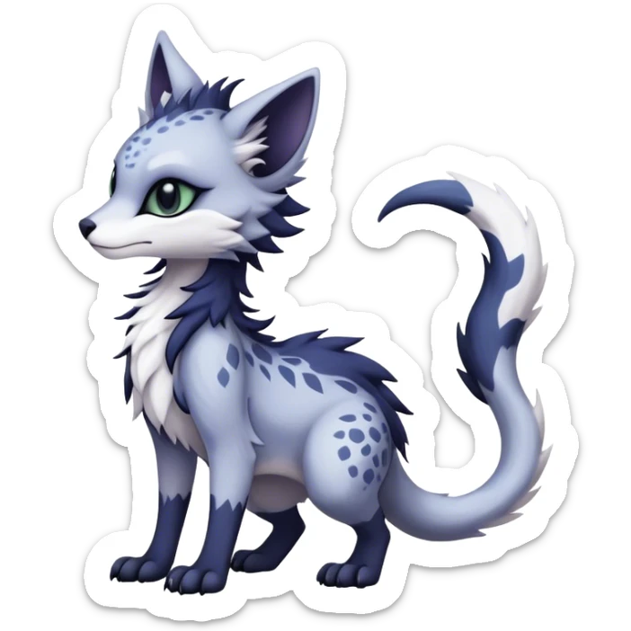 Kawaii dark edgy fantasy ethereal feline-vernid-sergal-fursona animal creature with a tufted tail full body sticker