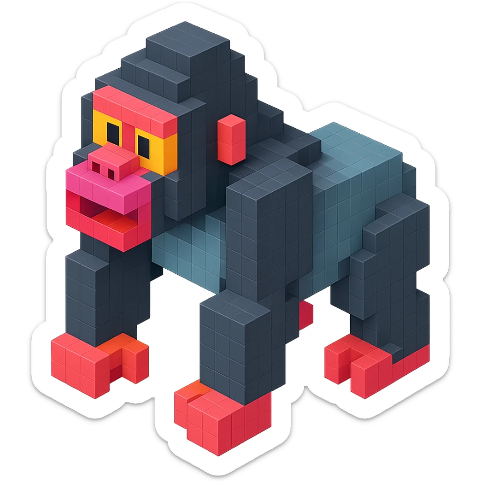 isometric view of a gorilla in voxel style sticker