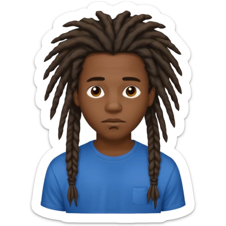 Une homme de 17 ans il a la peau noir foncé , des lèvres pulpeuses et un regard nonchalant. Il a un des locks sticker