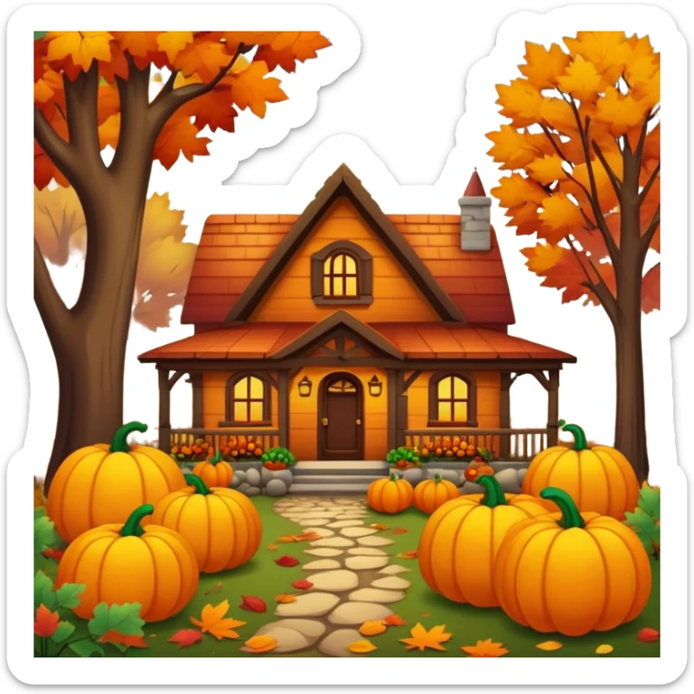autumn fall scene with colorful leaves, pumpkins, and cozy atmosphere sticker