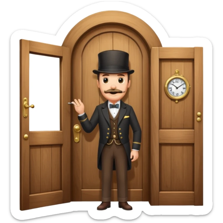 emoji of a gentleman with moustache and monocle standing nearby door welcoming you sticker