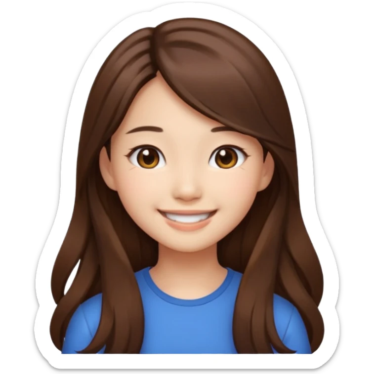 girl aesthetic emoji, asian beautiful long brown hair sticker