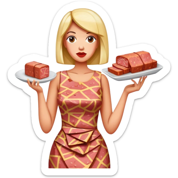 picasso art woman with SPAM MEAT dress eating spam sticker