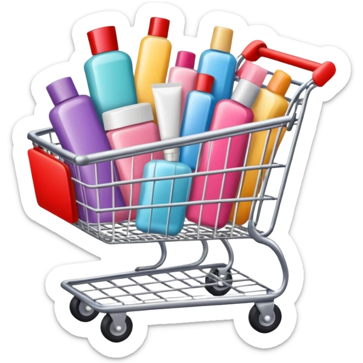 shopping cart full of brand-labeled beauty products sticker
