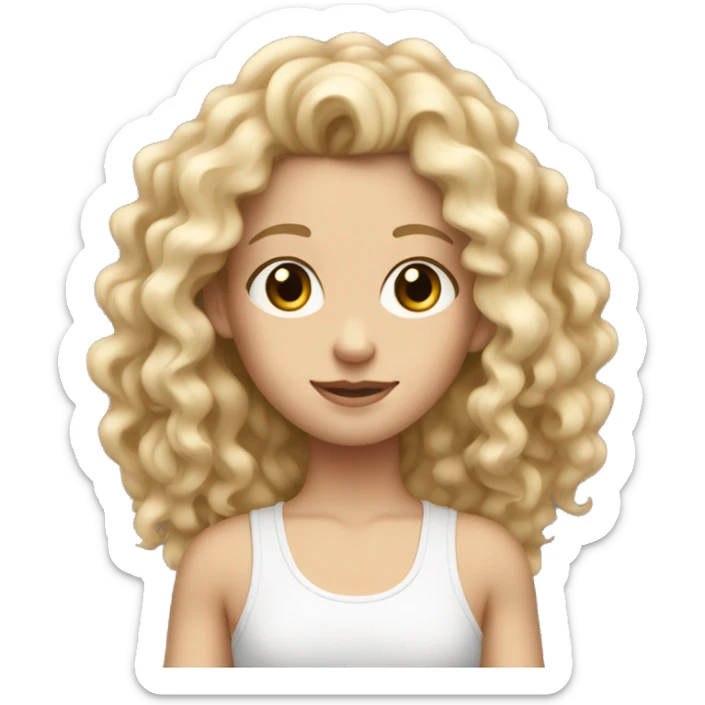white girl with really curly long blonde hair wearing tank top sticker