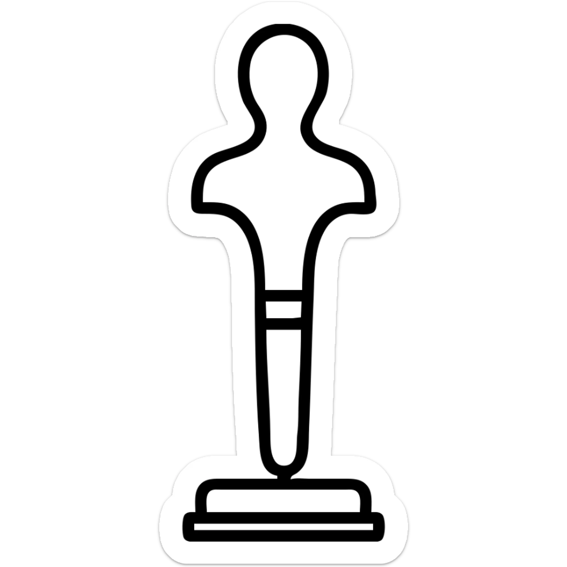 A paintbrush morphing into a metal human sculpture silhouette, symbol of artistic identity, on a display stand sticker
