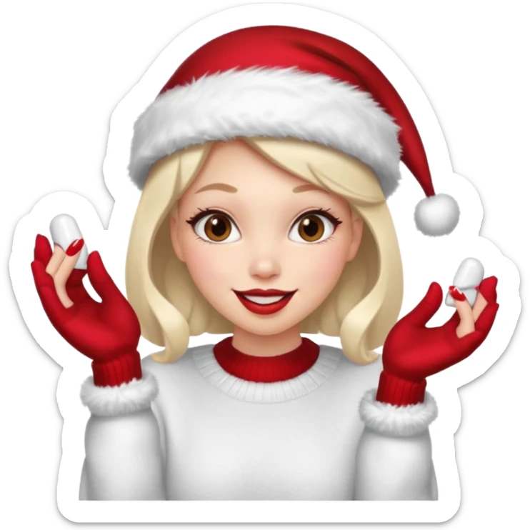 Sassy, cunty, girly Santa with big lips, fake nails, and a sweater, and a santa hat sticker