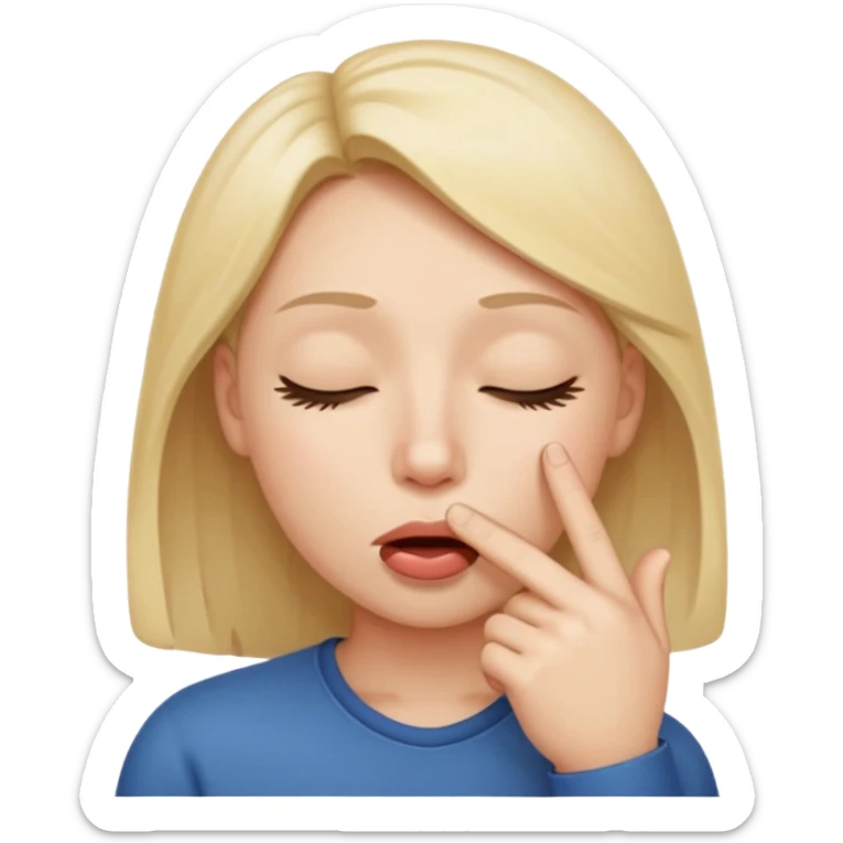 una cara con los ojos cerrados y con un dedo en la boca coqueta  sticker