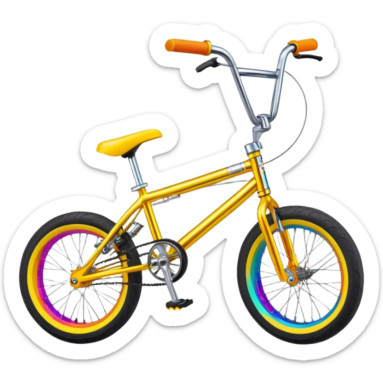 Brightly colored BMX stunt bicycle, clear detailed view, chrome accents, small wheels, freestyle BMX bike design sticker