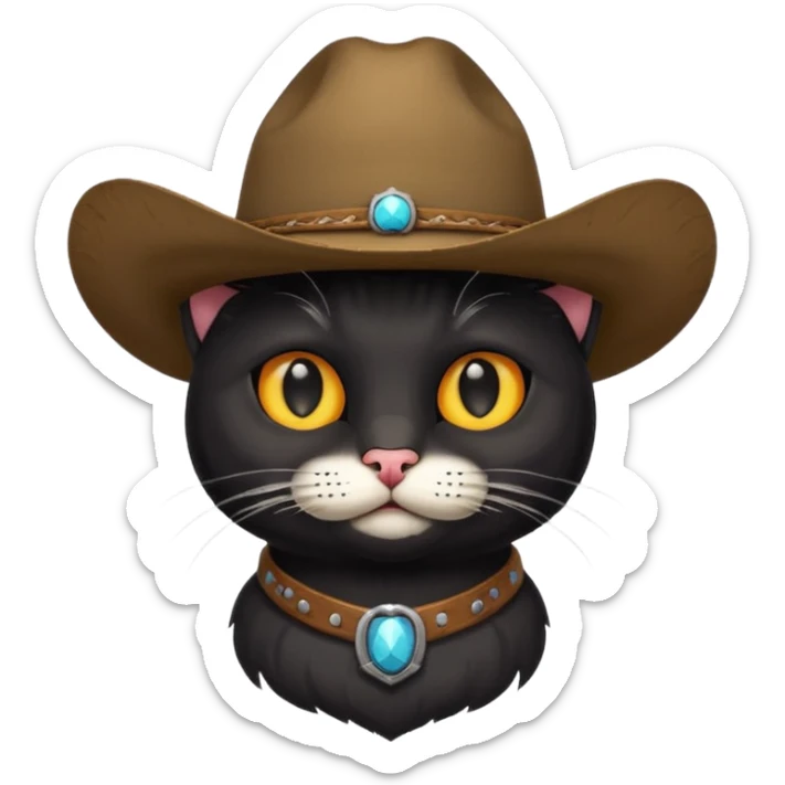 combine the cowboy empjis with a bclack cat emoji and make it have a black thick moustache sticker