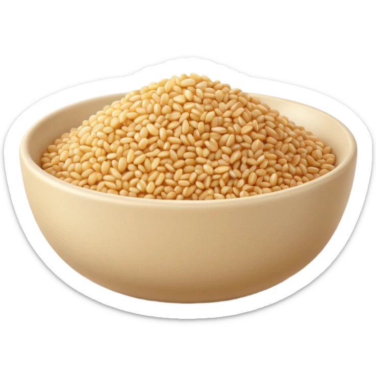 small serving of bulgur in a shallow neutral bowl, light golden-beige grains, slightly glossy, fluffy, grains visible, minimal 3D style, soft highlights and shadows, realistic but stylized, transparent background, emoji scale sticker