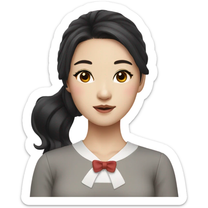 korean highschool girl with makeup in her face with black hair sticker