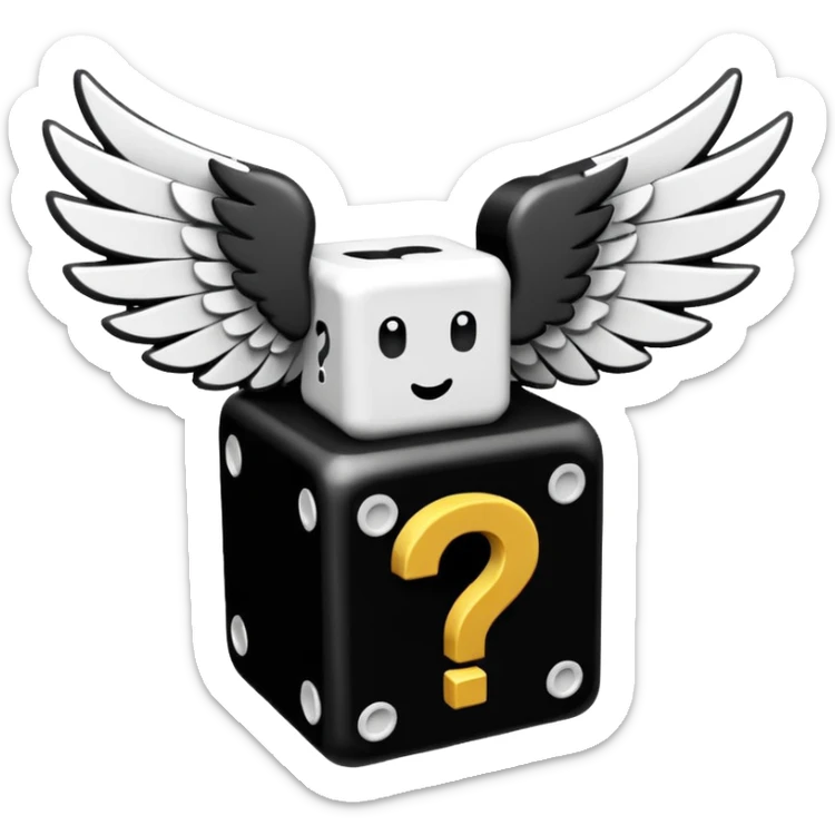 It's appearance is black and white, the black part being the main part of the lucky block while the question marks and corners are white; It carries 2 wings on each side like the other Lucky Blocks. sticker