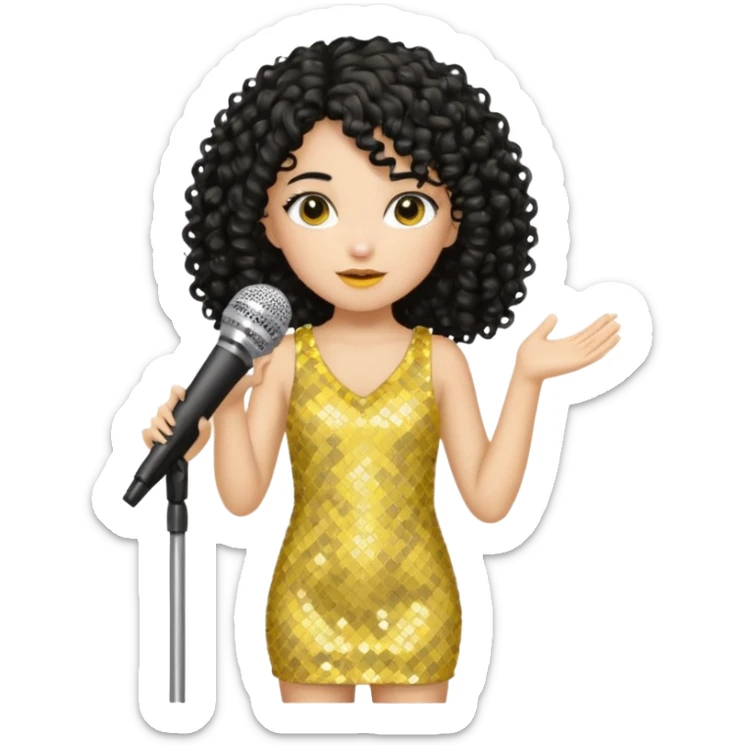 girl in yellow blink dress, black curly hair, holding a mic



















 sticker