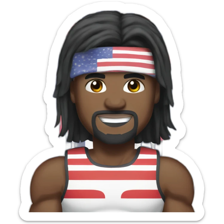 Terry crews muscular with long straight black hair and flag headband sticker