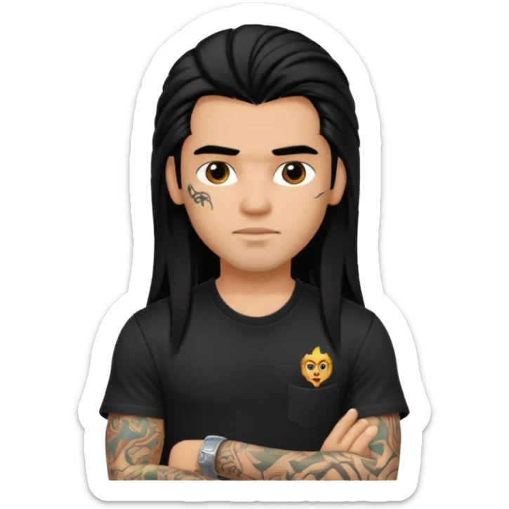 a pretty male bratz tattoo artist with long mullet black hair sticker