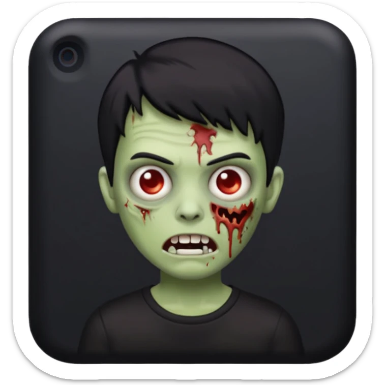 zombie iPhone emoji with buzz cut short black hair and black t-shirt sticker