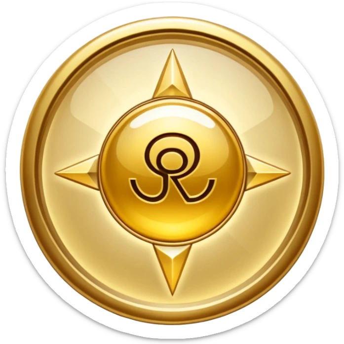 Una etiqueta de producto dorada en forma de sello con las iniciales 'RA', rodeada por una luz brillante. Fondo crema. Estilo: lujo minimalista, fotorrealista. sticker