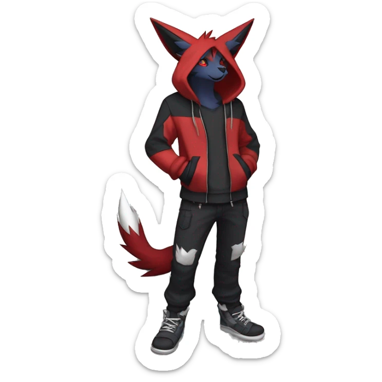 Edgy Cool Anthro Zoroark-Zangoose-Litten Fakemon Fursona Hoodie Full Body sticker
