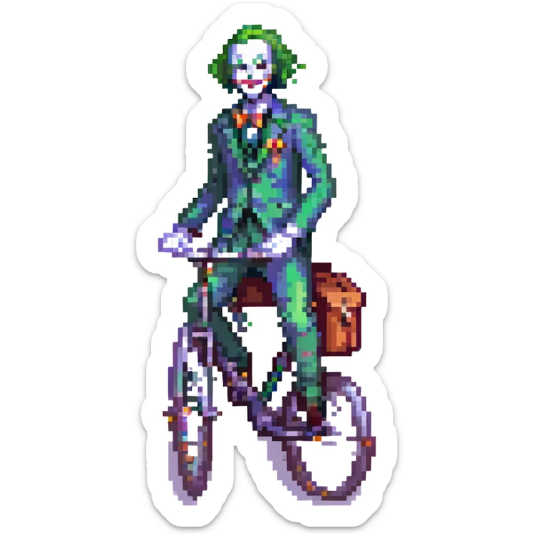 A teacher riding a bike with a joker-like aura sticker