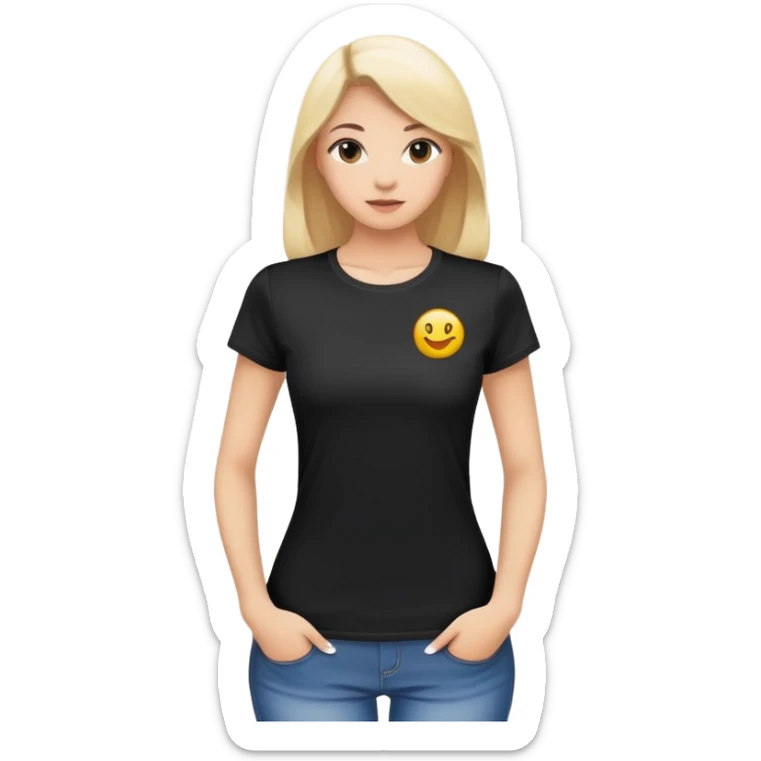 black t-shirt with round neck and short sleeves, women's fitted style, only the clothing item, plain white background sticker