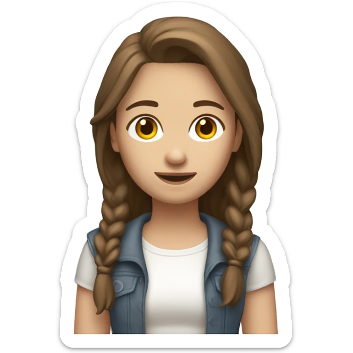 Create a 3D emoji-style of a young woman with brown hair in mullet style, fair skin, and wearing neutral-colored clothing. She should have a friendly and confident expression. brackgorund white sticker