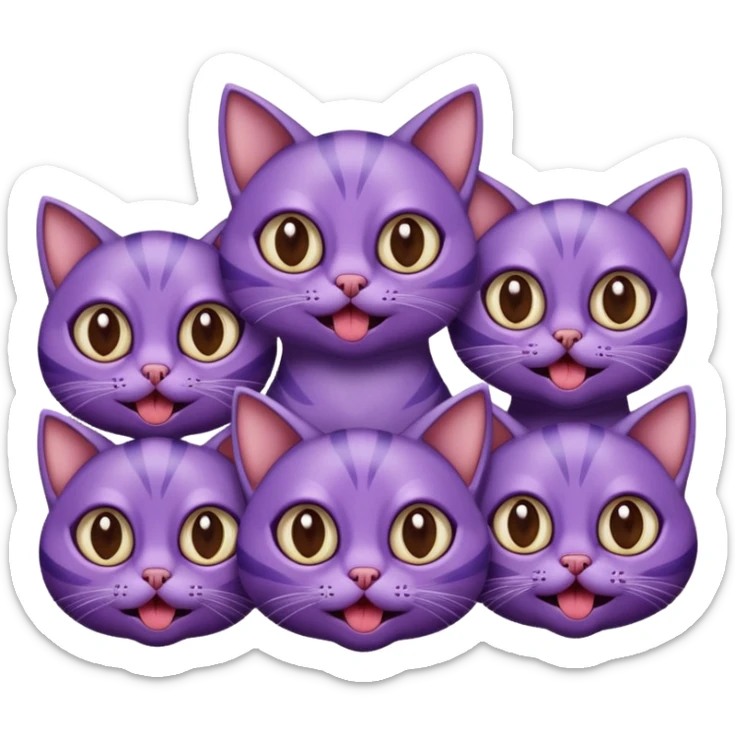 A bunch of purple cats with huge eyes smelly lines and their massive brown tongues out sticker