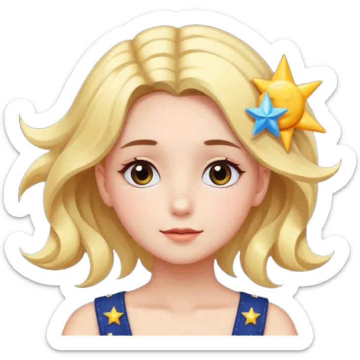 An Emoji of girl, who can be described by three words: sun, moo, star sticker