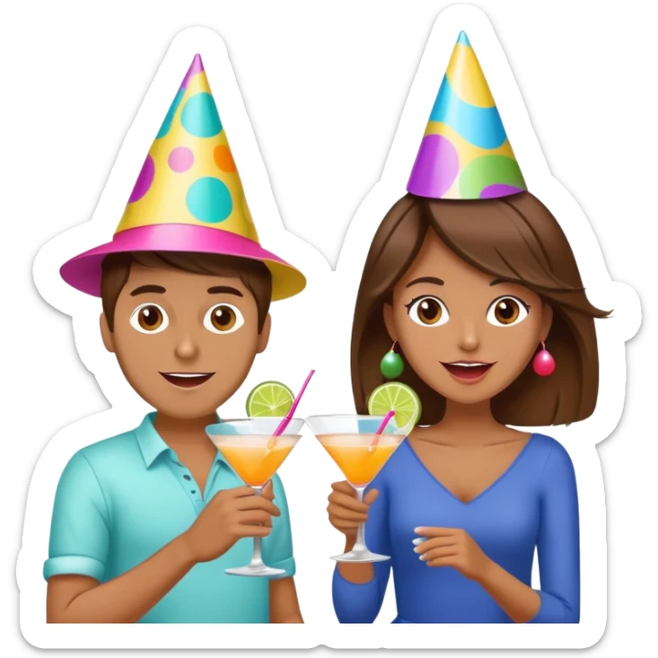 couple situacion brown hair drinking cocktail and dancing, crazy face sticker