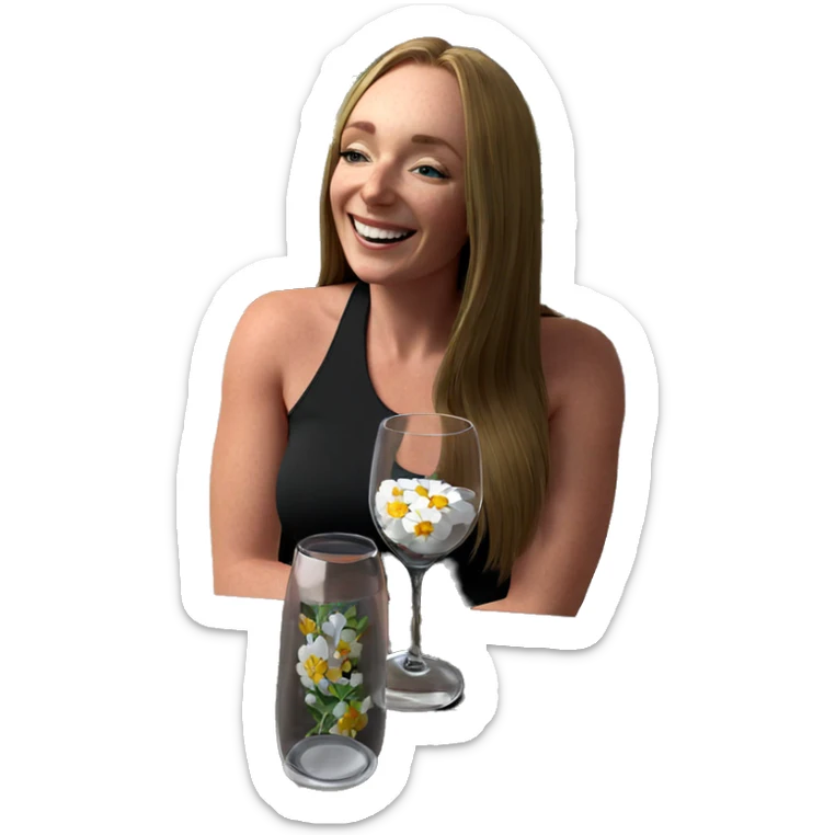 smiling girl with flower cup sticker