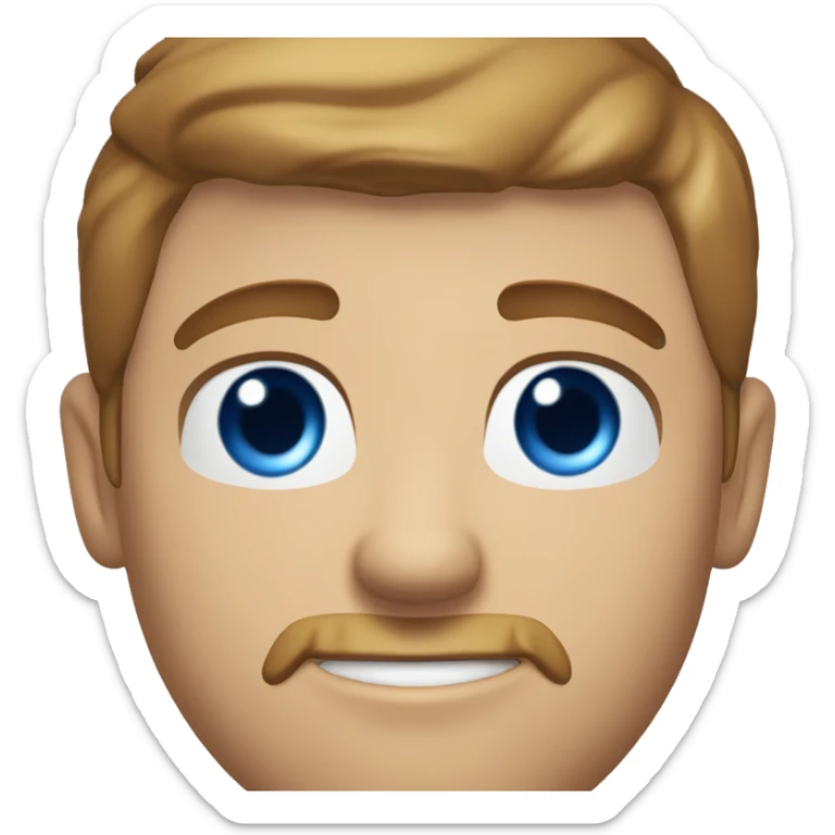 A head and shoulders shot of a 33 year old White man, with short brown hair, with stubble facial hair,   with blue eyes wearing a t-shirt. sticker