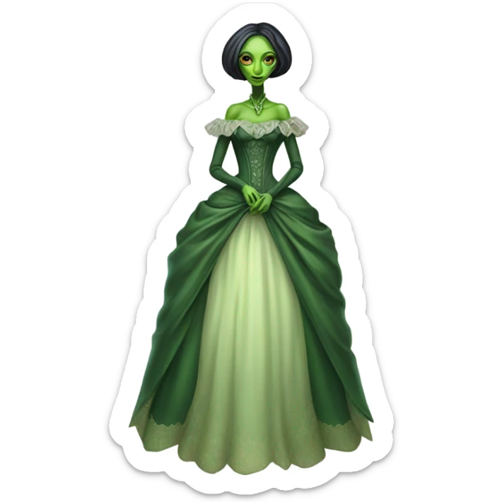 "green alien woman" galora in Victorian dress elegant, full body sticker