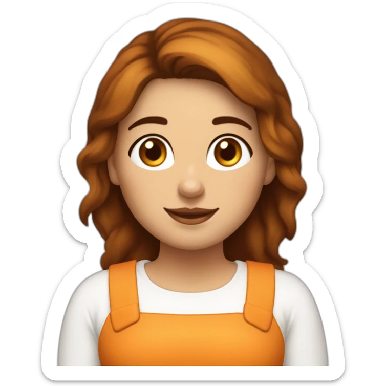 chica gordita de media melena marrón con ojos marrones, feliz y con un gato naranja y blanco sticker