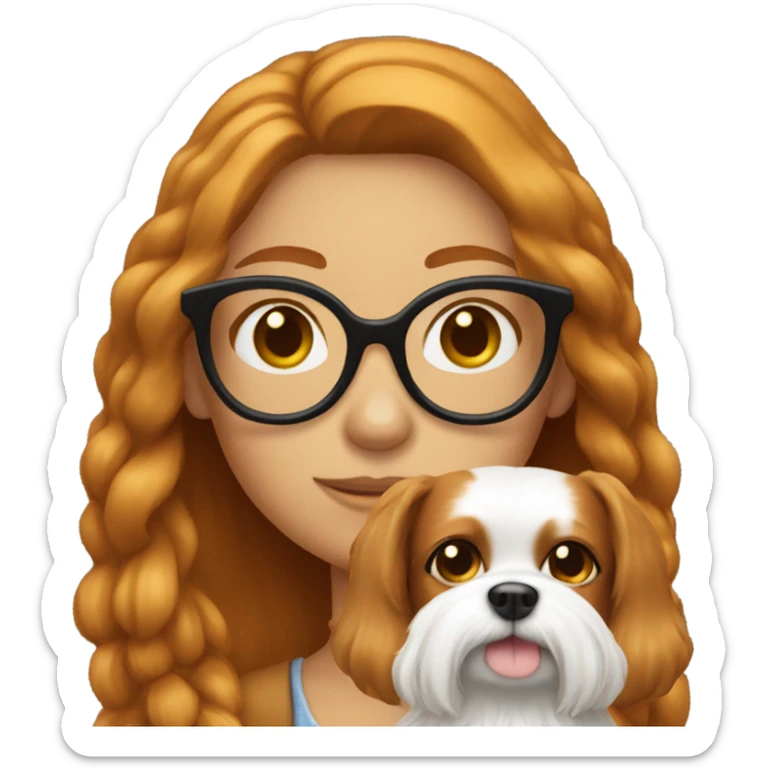 Tanned ginger long hair girl with glasses holding small white dog  sticker