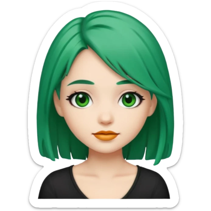 Emoji girl Emerald green hair, fair skin, and eye black  sticker