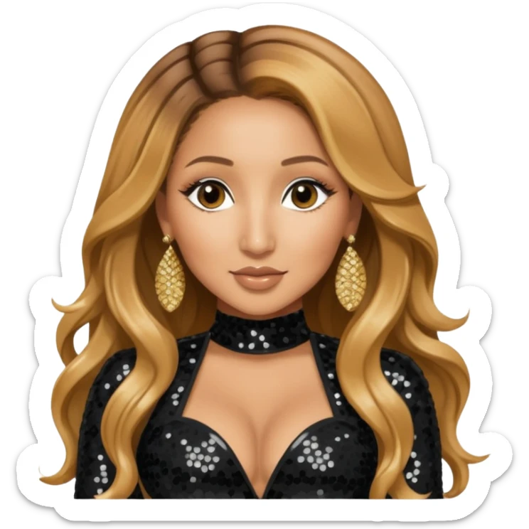 Adrienne Bailon from 3lw/Cheetah Girls with long golden brown hair, black sequin outfit sticker