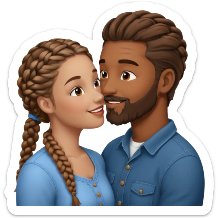 brown skin man with beard and braids making out with white woman with brown hair  sticker