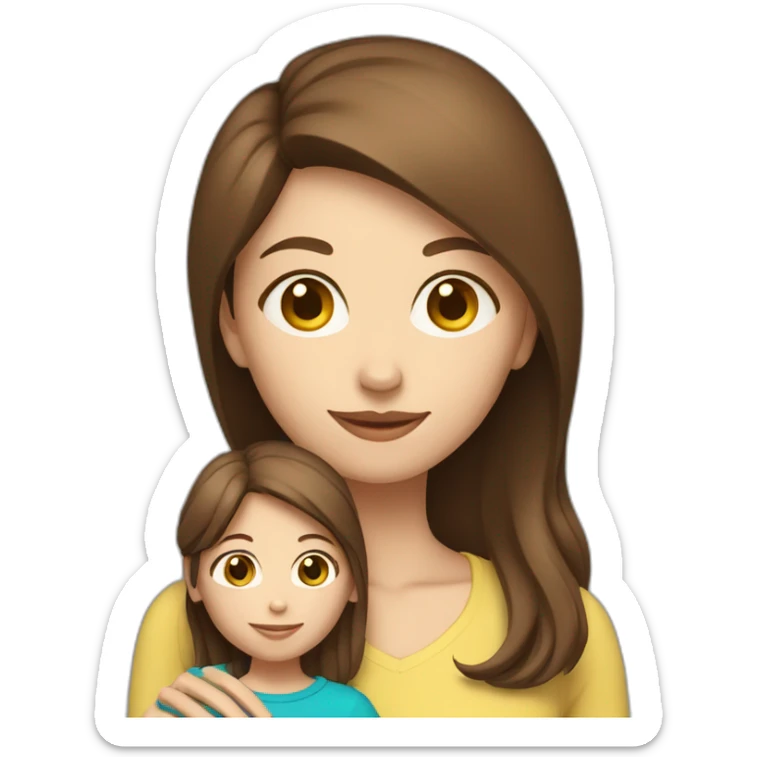 mother and child with brown hair5 and white skin full length sticker