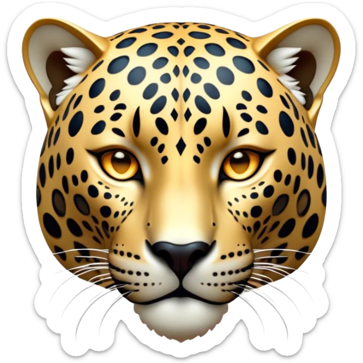 Cinematic Noble Jaguar Portrait Emoji, Poised and elegant, with a sleek, muscular build adorned with striking rosette patterns and intense, focused eyes, Simplified yet sharp and sophisticated features, highly detailed, glowing with a soft, wild luminescence, high shine, intelligent and graceful, stylized with an air of untamed nobility, focused and alert, soft glowing outline, capturing the essence of a watchful guardian that feels as though it could step out of the screen with effortless authority! sticker