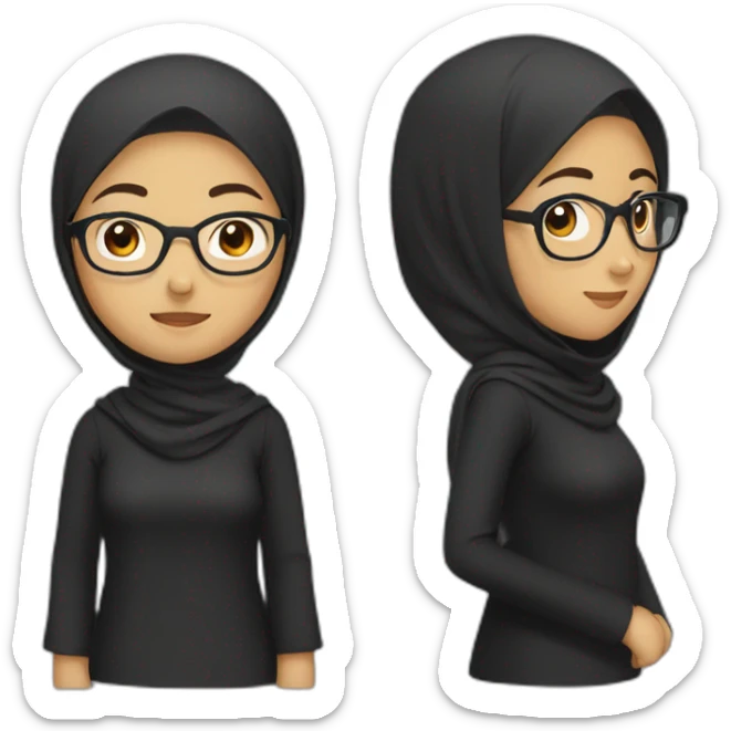 asian woman wearing brown hijab, black shirt, and rounded glasses sticker