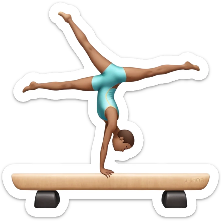 An artistic emoji of a professional sports acrobat performing a stunning balance pose on a narrow beam. The acrobat showcases perfect control, flexibility, and strength, executing an elegant handstand. The background features a bright gymnastics arena with spotlights. sticker