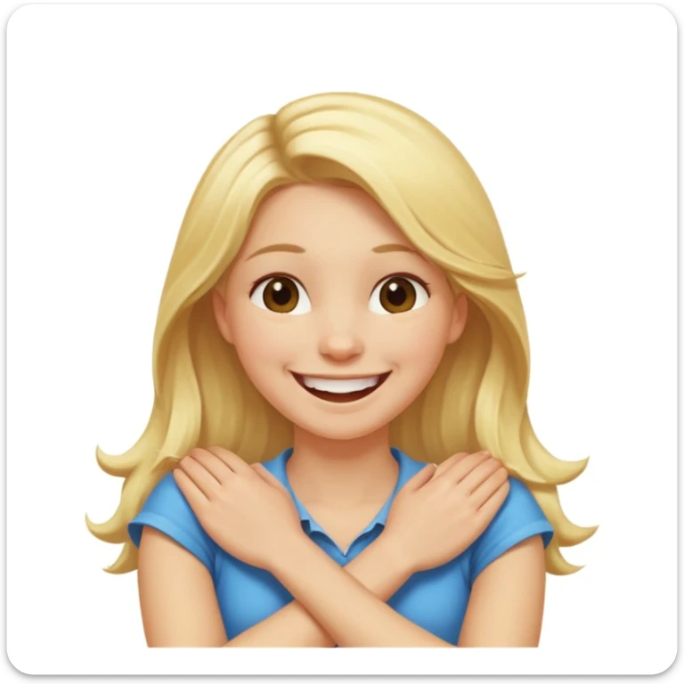 arms crossed holding neck laughing long, blonde hair girl sticker