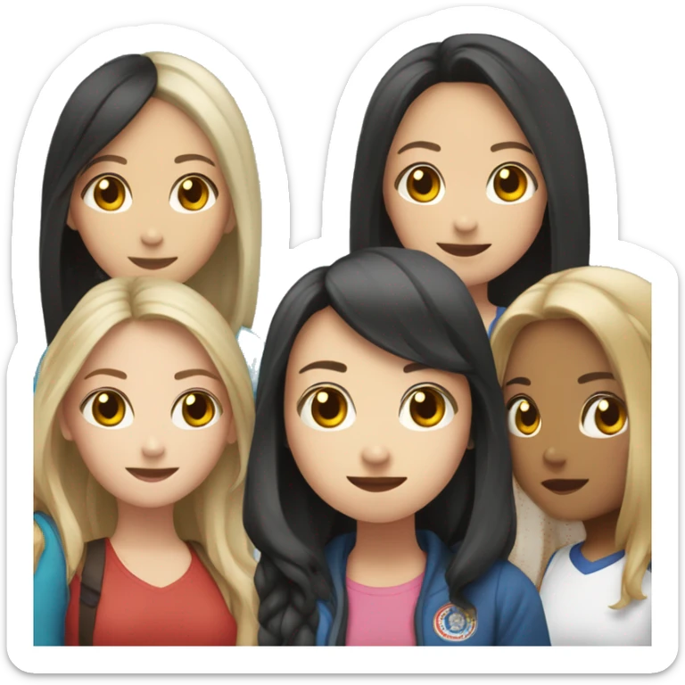 group of 5 girls, one american, one British, one Chinese, one Japanese and one Filiipino sticker