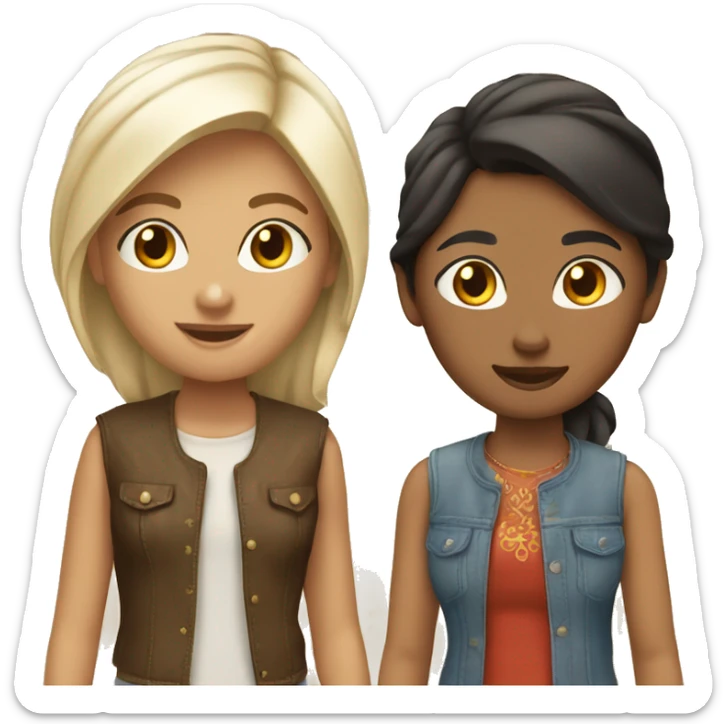 Two friends one brunette indian girl one blonde white girl sticker