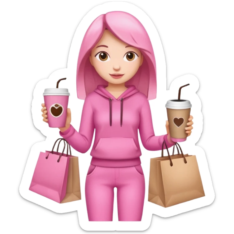 Girl with pink outfit and in hands shopping bags and coffee drink  sticker