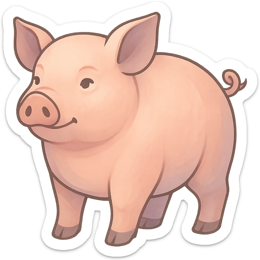 Edit the image to depict a pig as the symbol of the year in Feng Shui, in a Chinese Eastern style. Use thin, clean contours and soft rounded shapes. Apply a pastel palette with colors #98B5BC, #B5B3C1, #C9A3C9, #E4C0CA, #F7DCD1, #F7C0AA. Include detailed shadows and highlights with soft lighting. Keep the silhouette and appearance as in the reference. Make it less cute and without decorative elements. Transparent background. sticker