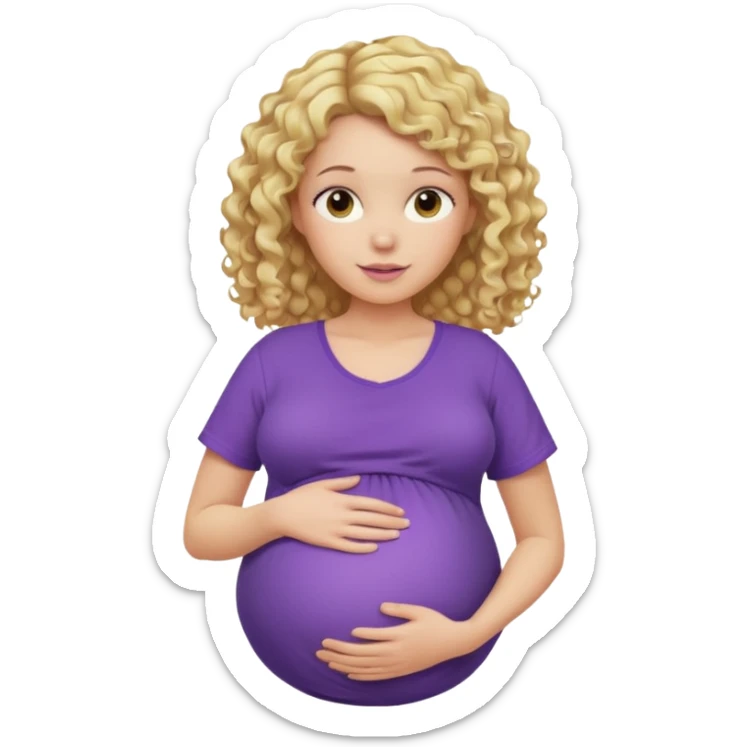 pregnant woman, blond curly hair, purple shirt, head, neck and abdomen only sticker