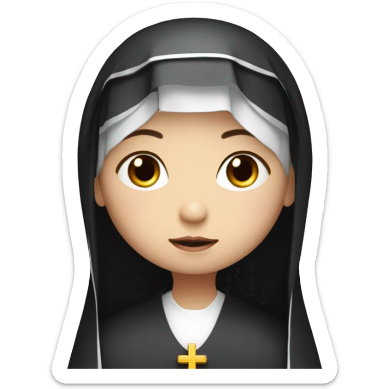 beautiful innocent nun white skin long black hair praying with a halo above her head sticker
