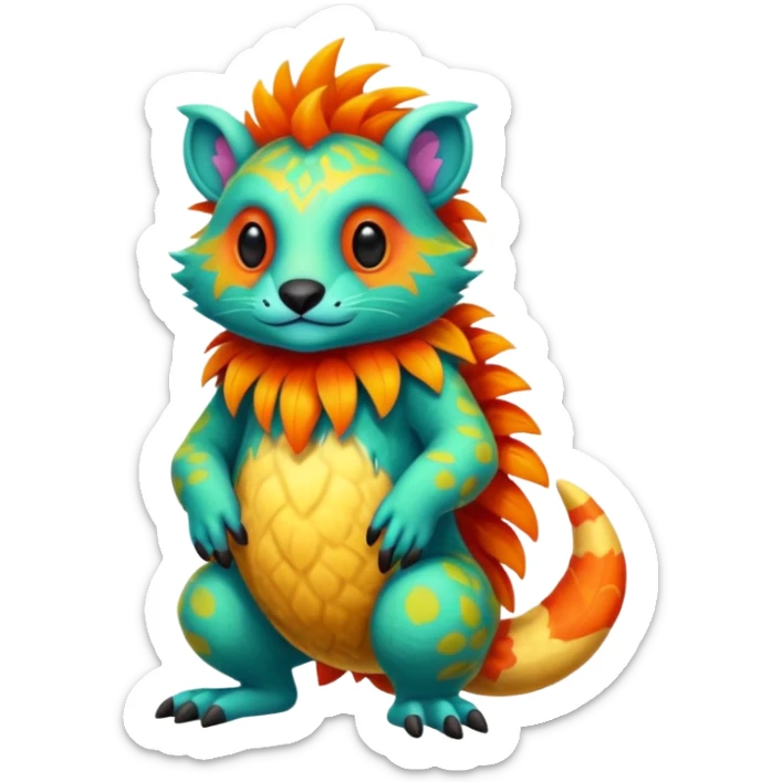 Cozy furry warm lush tropical colorful edgy exotic Fakémon-Pokémon-Vernid-creature (full body) sticker