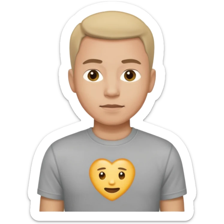 A man, shot from the center of his chest, but wearing a T-shirt, light skin tone sticker